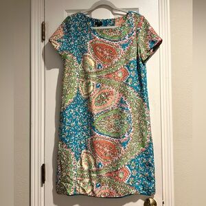 Talbots Seaside Paisley Print 100% Silk Shift Mod Mini Dress Women’s 10